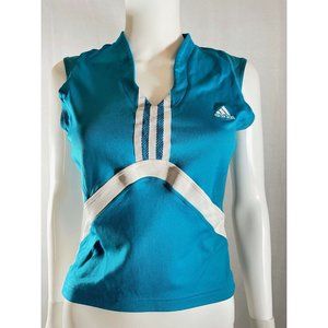 Adidas Women's Top Tank Blue Three White Lines All Over The Back Sleeveless L